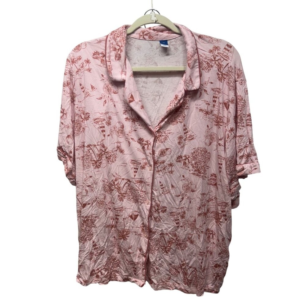 NWT Old Navy Pink Tropical Print Button-Up Pajama Shirt Shorts Set 3X Cotton Ble